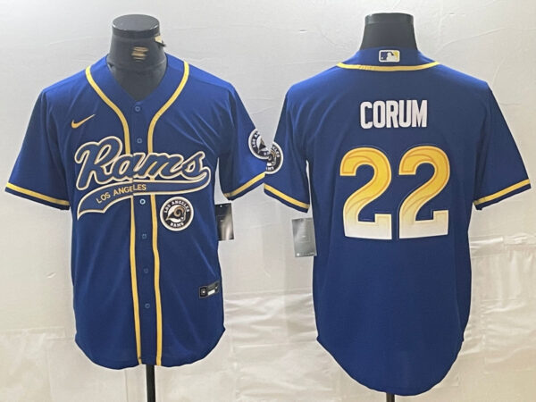 Men's Los Angeles Rams #22 Blake Corum Royal Cool Base Stitched Baseball Jerseys