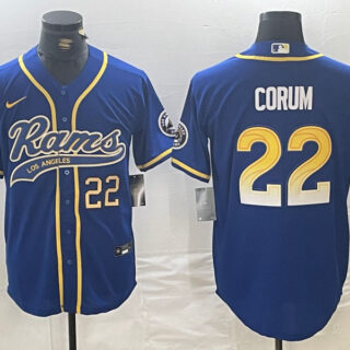 Men's Los Angeles Rams #22 Blake Corum Royal Cool Base Stitched Baseball Jerseys