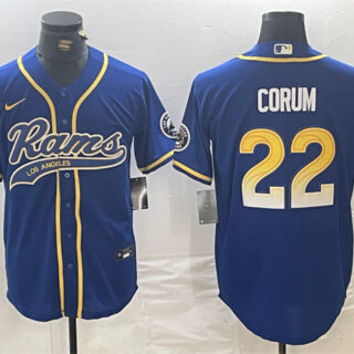 Men's Los Angeles Rams #22 Blake Corum Royal Cool Base Stitched Baseball Jersey