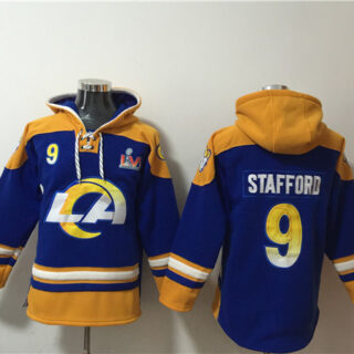Men's Los Angeles Rams #9 Matthew Stafford 2022 Royal Super Bowl LVI Champions Pullover Hoodie