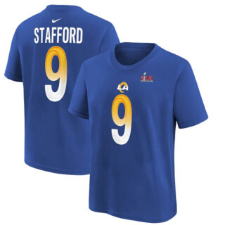Men's Los Angeles Rams #9 Matthew Stafford 2022 Royal Super Bowl LVI Champions T-Shirt-4