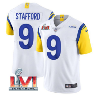 Men's Los Angeles Rams #9 Matthew Stafford 2022 White Super Bowl LVI Vapor Limited Stitched Jersey
