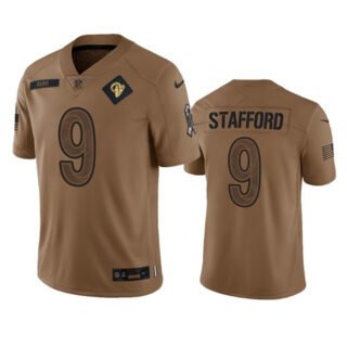Men's Los Angeles Rams #9 Matthew Stafford 2023 Brown Salute To Service Limited Stitched Football Jersey