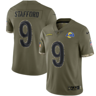 Men's Los Angeles Rams #9 Matthew Stafford Olive 2022 Salute To Service Limited Stitched Jersey