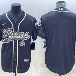 Men's Los Angeles Rams Blank Black Reflective With Patch Cool Base Stitched Baseball Jersey