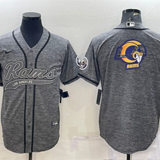 Men's Los Angeles Rams Grey Team Big Logo With Patch Cool Base Stitched Baseball Jersey