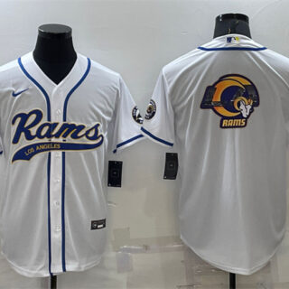 Men's Los Angeles Rams White Team Big Logo With Patch Cool Base Stitched Baseball Jersey