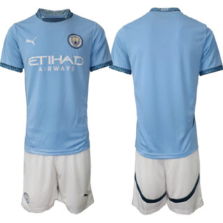 Men's Manchester City Custom 2024-25 Blue Home Soccer Jerseys