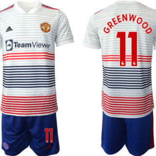 Men's Manchester United #11 Greenwoond 22 23 White Away Soccer Jersey Suit