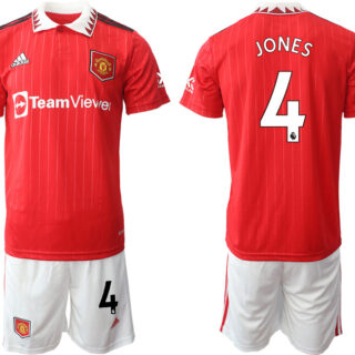 Men's Manchester United #4 Jones 22 23 Red Home Soccer Jersey Suit