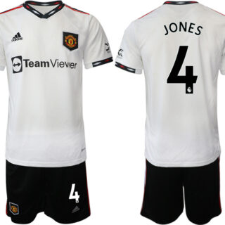 Men's Manchester United #4 Jones White Away Soccer Jersey Suit
