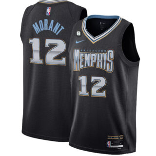 Men's Memphis Grizzlies #12 Ja Morant Black 2022 23 City Edition With NO.6 Patch Stitched Basketball Jersey