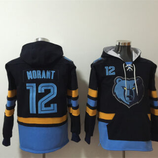 Men's Memphis Grizzlies #12 Ja Morant Black Blue Ageless Must-Have Lace-Up Pullover Hoodie
