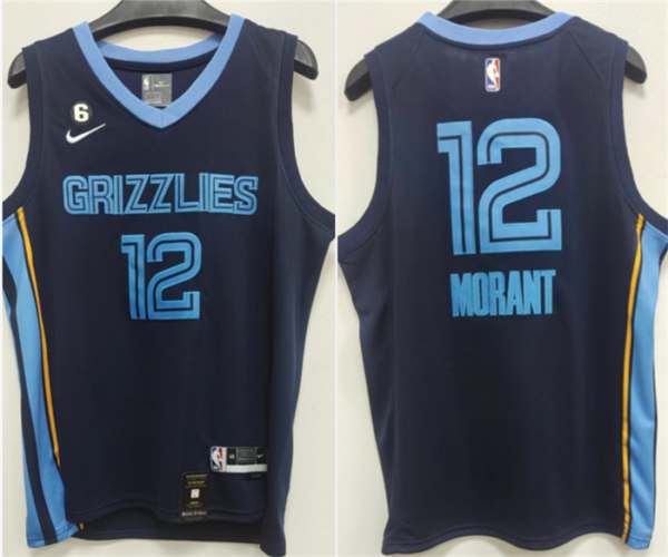 Men's Memphis Grizzlies #12 Ja Morant Navy With NO6 Patch Stitched Jersey