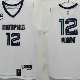 Men's Memphis Grizzlies #12 Ja Morant White With NO.6 Patch Stitched Jersey