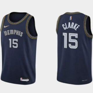 Men's Memphis Grizzlies #15 Brandon Clarke 2021 22 City Edition Navy 75th Anniversary Stitched Jersey