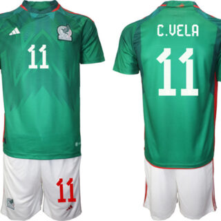 Men's Mexico #11 C.Vela Green Home Soccer Jersey Suit 001