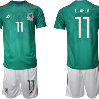 Men's Mexico #11 C.Vela Green Home Soccer Jersey Suit