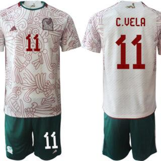 Men's Mexico #11 C.Vela White Home Soccer Jersey Suit 001