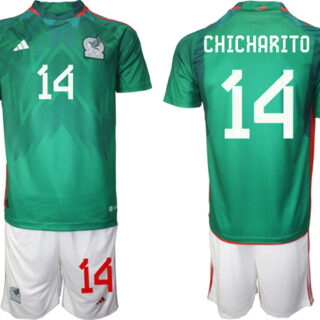 Men's Mexico #14 Chicharito Green Home Soccer Jersey Suit 001