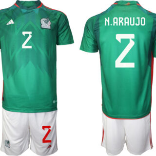 Men's Mexico #2 N.Araujo Green Home Soccer Jersey Suit