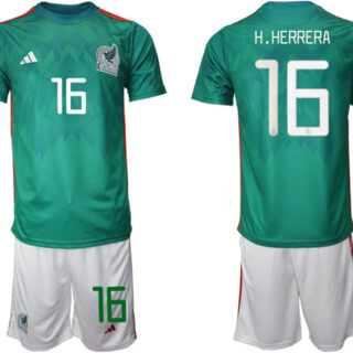 Men's Mexico #22 H.Herrera Green Home Soccer Jersey Suit