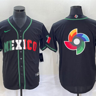 Men's Mexico Baseball 2023 Black World Baseball Classic Team Big Logo Stitched Jerseys 1
