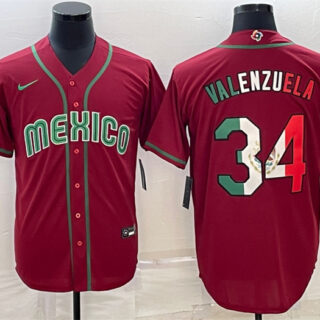 Men's Mexico Baseball #34 Fernando Valenzuela 2023 Red World Baseball Classic Stitched Jersey