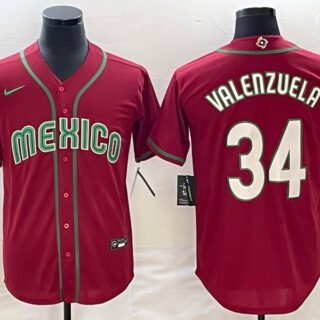 Men's Mexico Baseball #34 Fernando Valenzuela 2023 Red World Baseball Classic Stitched Jersey