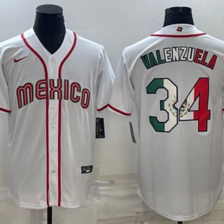 Men's Mexico Baseball #34 Fernando Valenzuela 2023 White World Baseball Classic Stitched Jersey