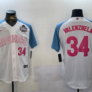 Men's Mexico Baseball #34 Fernando Valenzuela White 2024 World Series Cool Base Stitched Jersey