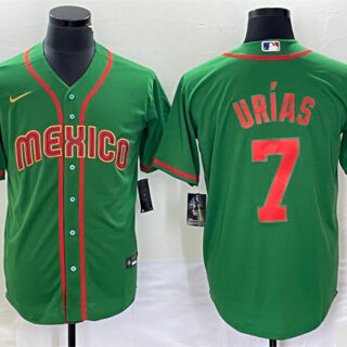 Men's Mexico Baseball #7 Julio Urías 2023 Green World Baseball With Patch Classic Stitched Jersey 3