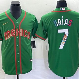 Men's Mexico Baseball #7 Julio Urías 2023 Green World Baseball With Patch Classic Stitched Jersey 5
