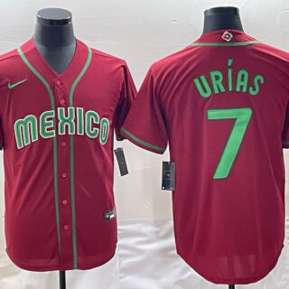 Men's Mexico Baseball #7 Julio Urías 2023 Red World Baseball Classic Stitched Jersey