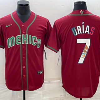 Men's Mexico Baseball #7 Julio Urías 2023 Red World Baseball Classic Stitched JerseyS