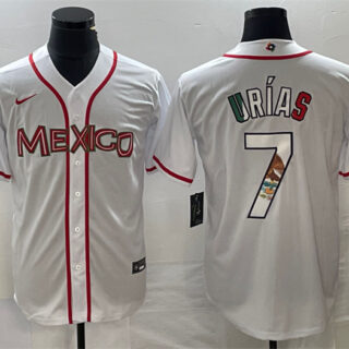 Men's Mexico Baseball #7 Julio Urías 2023 White World Baseball With Patch Classic Stitched Jerseys