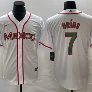 Men's Mexico Baseball #7 Julio Urías 2023 White World Baseball With Patch Classic Stitched Jerseys
