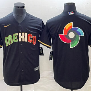 Men's Mexico Baseball Black 2023 World Baseball Classic Team Big Logo Stitched Jerseys