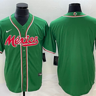 Men's Mexico Baseball Blank 2023 Green World Baseball Classic Stitched Jerseys