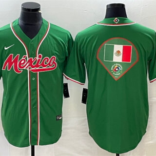 Men's Mexico Baseball Green 2023 World Baseball Classic Team Big Logo Stitched Jerseys