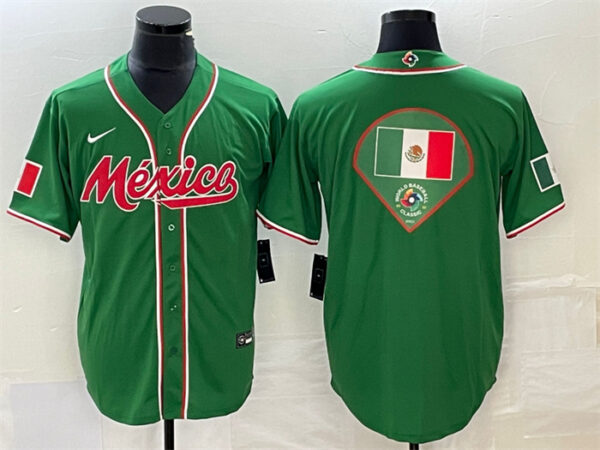 Men's Mexico Baseball Green 2023 World Baseball Classic Team Big Logo Stitched Jerseys