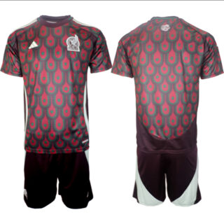 Men's Mexico Team Blank 2024-25 Burgundy Home Soccer Jerseys