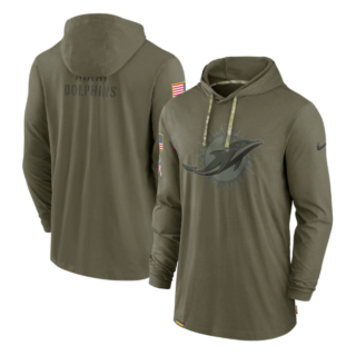 Men's Miami Dolphins 2022 Olive Salute To Service Tonal Pullover Hoodie