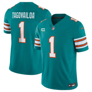 Men's Miami Dolphins #1 Tua Tagovailoa Aqua 2023 F.U.S.E Alternate With 3-Star C Patch Vapor Limited Stitched Football Jersey