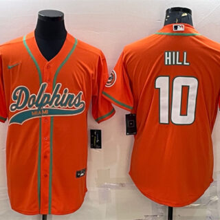Men's Miami Dolphins #10 Tyreek Hill Orange With Patch Cool Base Stitched Baseball Jersey