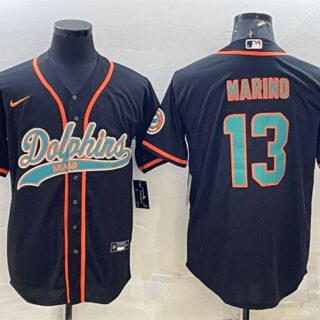 Men's Miami Dolphins #13 Dan Marino Black With Patch Cool Base Stitched Baseball Jersey