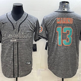Men's Miami Dolphins #13 Dan Marino Grey With Patch Cool Base Stitched Baseball Jersey