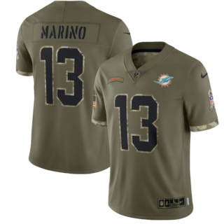 Men's Miami Dolphins #13 Dan Marino Olive 2022 Salute To Service Limited Stitched Jersey