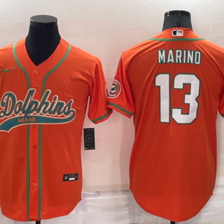 Men's Miami Dolphins #13 Dan Marino Orange Cool Base Stitched Baseball Jersey