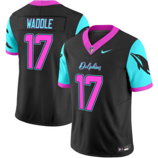 Men's Miami Dolphins #17 Jaylen Waddle Black F.U.S.E. Miami Vice Vapor Limited Stitched Football Jersey